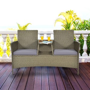Costway 2-Person Patio Rattan Conversation Furniture Set Loveseat Coffee Table - 1 of 4