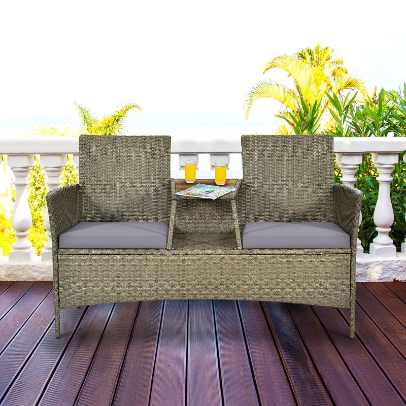 Costway 2-Person Patio Rattan Conversation Furniture Set Loveseat Coffee Table, 1 of 11