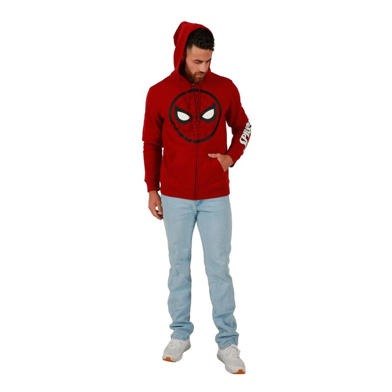 Marvel Spider-Man Mask Logo Long Sleeve Red Adult Zip-Up Hoodie, 3 of 7