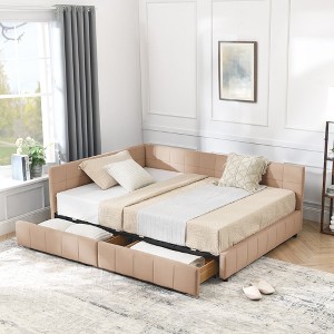 Full Size Upholstered Daybed Storage Sofa Bed Frame with 2 Drawers, Velvet - ModernLuxe - 1 of 4