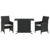 vidaXL 3 Piece Bistro Set with Cushions Black Poly Rattan - 2 of 4