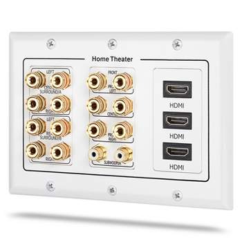 Fosmon 3-Gang 7.2 Surround Sound Distribution Wall Plate w/Gold-Plated 7-Pair Copper Binding Posts, 2 RCA Jack, 3 High Speed HDMI 2.0 Ports