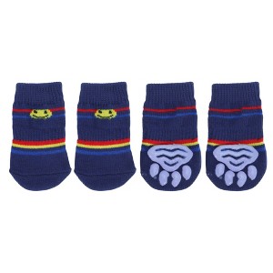 Unique Bargains Dog Cats Non-Slip Socks Smiling Face Pattern Paw Protection and Traction Dark Blue 4 Pcs - 1 of 4
