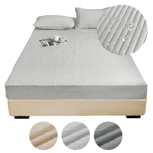 Unique Bargains Lattice Stitching Fitted Sheet 1 Pc - 1 of 4