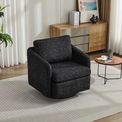 TIRAMISUBEST 31.5"W 360 - Degree Swivel Black - Gray Accent Chair - A Comfy Round Single Sofa Armchair for Living Room, Bedroom