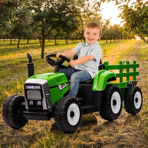 12V Kids Ride On Tractor with Trailer & Remote Control | 25/35W Electric Toy with EVA Wheels for Ages 3-6 - 1 of 4