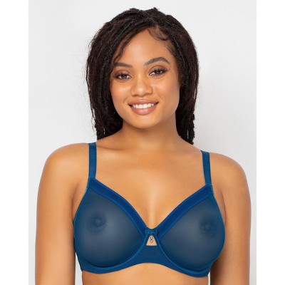 Curvy Couture Womens Sheer Mesh Full Coverage Unlined Underwire Bra