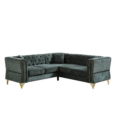 NicBex Chenille Corner Sofa,L-Shaped Sectional Couch with 3 Cushions for Living Room,Apartment,Office,Green