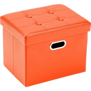 Aoibox Leather Storage Ottoman Foot Rest with Handles, Foldable Footstool for Living Room, Dorm, Entryway, Collapsible Bench Seat Organizer in Orange - 1 of 4
