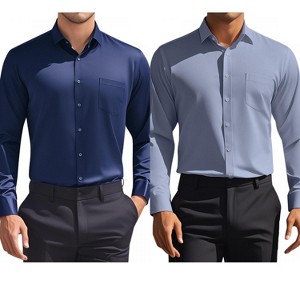 INSPIRE CHIC Men's Solid Long Sleeves Regular Fit Business Button Down Dress Shirts 2 Packs - 1 of 4
