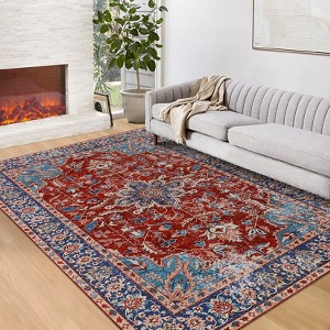 Vintage Area Rugs Washable Medallion Floor Cover with Non-Slip Backing - 1 of 4