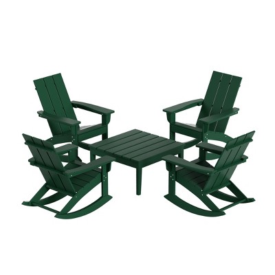 WestinTrends 5-Piece Modern Adirondack Outdoor Rocking Chair with Side Table Set
