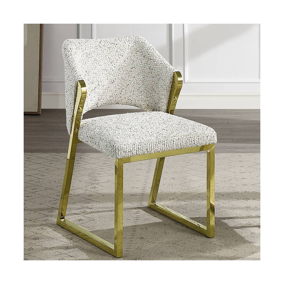 Acme Furniture Galdesa Dining Chair Teddy Faux Shearling/Gold Finish