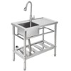 GustoWave Freestanding Single Bowl Kitchen Sink with Faucet and Drainboard, Silver - 3 of 4