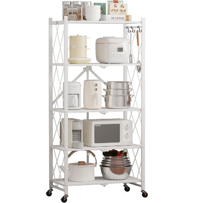 SKONYON 5-Tier Foldable Storage Shelves Adjustable Organizer Rack with Wheels