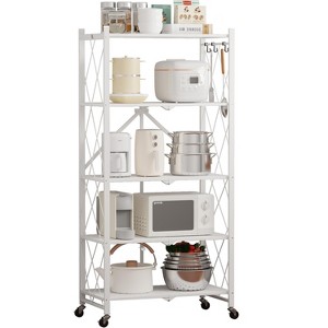 SKONYON 5-Tier Foldable Storage Shelves Adjustable Organizer Rack with Wheels - 1 of 4