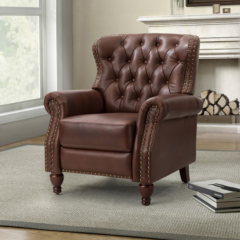 Justine Transitiona Wooden Upholstery Genuine Leather Recliner with Nailhead Trim for Living Room and Bedroom  | ARTFUL LIVING DESIGN, 2 of 11