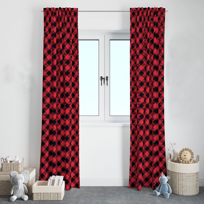 Bacati - Check Plaids Printed Red Black Cotton Printed Single Window Curtain Panel, 2 of 5