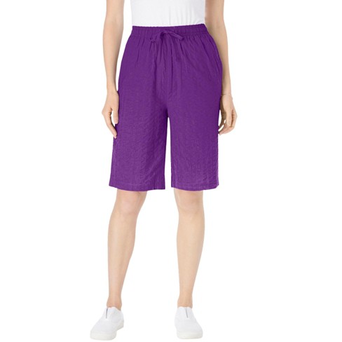 Woman Within Women s Plus Size Seersucker Short 28 W Purple Orchid Target