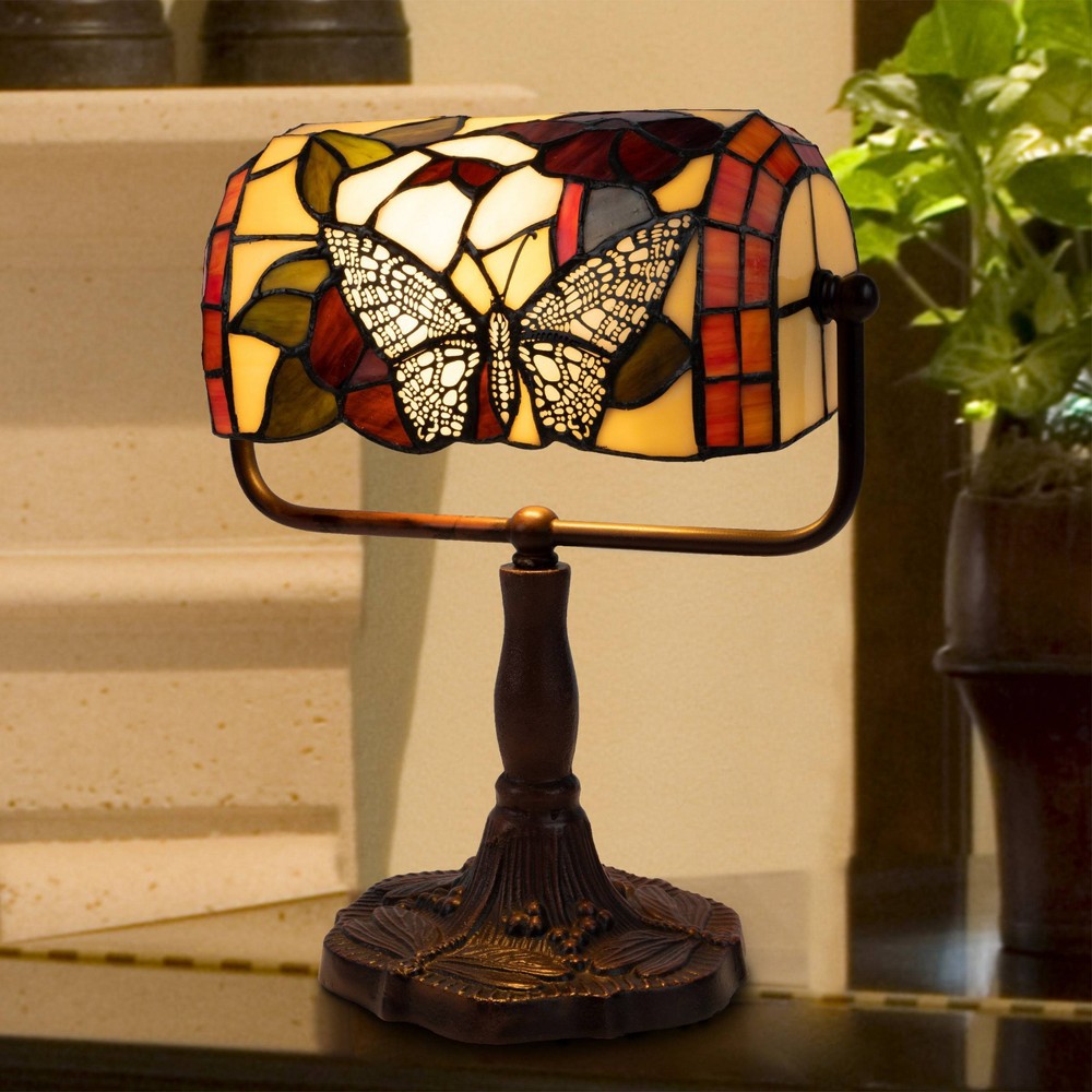 Photos - Floodlight / Street Light Tiffany Style Bankers Lamp with Butterfly Design (Includes LED Light Bulb)