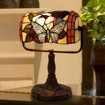 Tiffany Style Bankers Lamp with Butterfly Design (Includes LED Light Bulb) - Trademark Global