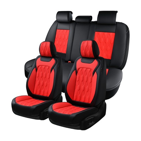 Coverado Car Seat Covers 5 Pieces Front And Back Faux Leather Seat Protectors With Embossed Pattern Red Target