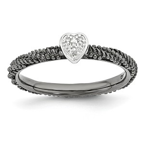Black Bow Jewelry Black Plated Sterling Silver .02 Ctw Diamond 5mm Heart Stackable  Ring - 1 of 4