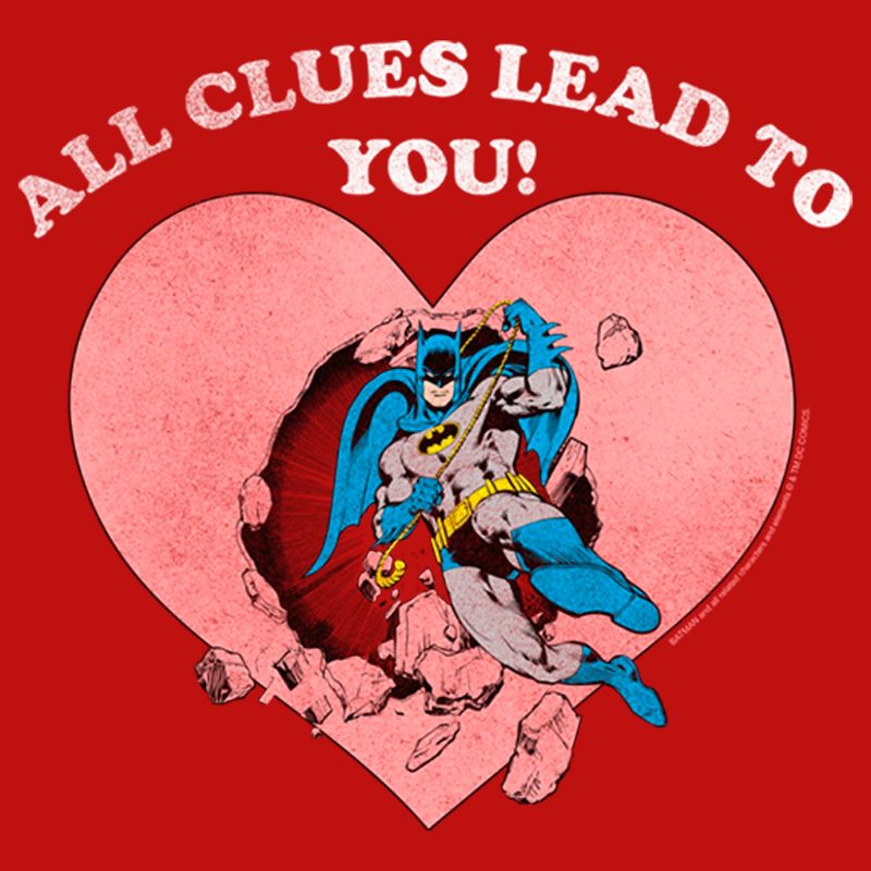 Juniors Womens Batman Valentine's Day All the Clues Lead to You T-Shirt, 2 of 5