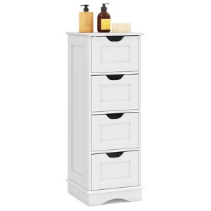 Costway Bathroom Storage Cabinet with 4 Drawers Cut-out Handles Anti-toppling Device White/Black/Brown - 1 of 4