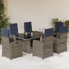 vidaXL 7-Piece Gray Poly Rattan Patio Dining Set with Navy Cushions - Adjustable Recliner Chairs & Tempered Glass Tabletop for Garden/Outdoor/Balcony - 2 of 4