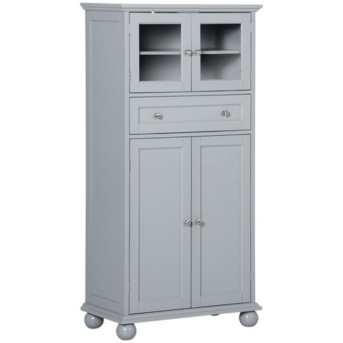 64” Bathroom Floor Storage Cabinet Large Freestanding Linen Tower Kitchen  Pantry Storage Cabinets with 2 Doors & Open Compartments for Kitchen Living