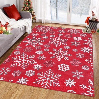 TackView Christmas Area Rug, Xmas Snowflake Pattern Floor Cover Machine Washable Carpet Rug, Holiday Decorative Non Slip Accent Rug