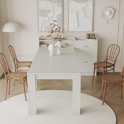 Modern Extendable Dining Table with Storage Shelf, Rectangular Multi Functional Table for Dining Room and Apartment, Space Saving Design Easy Assembly