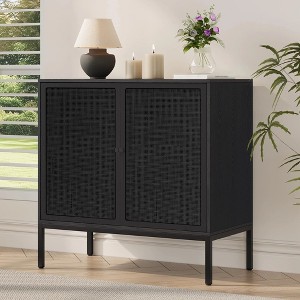 Brafab Buffet Sideboard Cabinets, 2-Door Rattan Storage Cabinet Accent Entryway Chest Console Table Liquor Wood Cupboard - 1 of 4