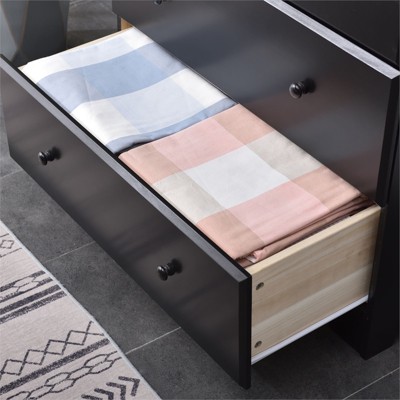 Isabela Mid-Century Black Solid Pine 5-Drawer Vertical Chest