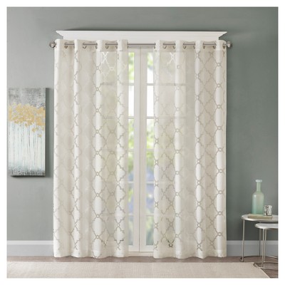 Ivory Sheer Grommet Burnout Fretwork Curtain Panel