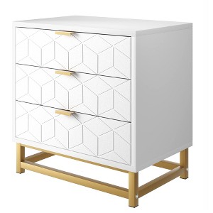 3 Drawer Dresser for Bedroom, Wood Dresser＆Chest of Drawers, Modern Dressers with Gold Metal Handles - 1 of 4