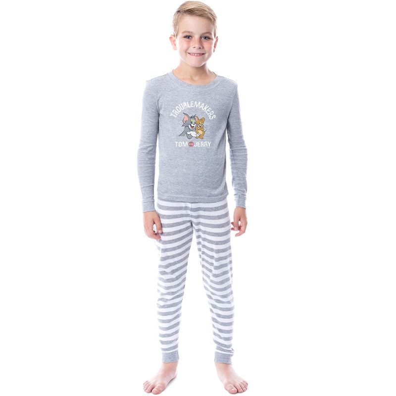 Tom And Jerry Boys' Girls' Unisex Child Troublemakers Sleep Pajama Set Grey, 2 of 4