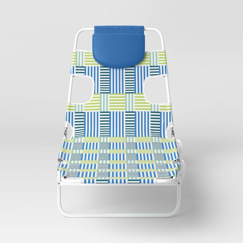 Recycled Fabric Outdoor Portable Beach Lounger Broken Stripe Blue - Sun Squad&#8482;, 2 of 7