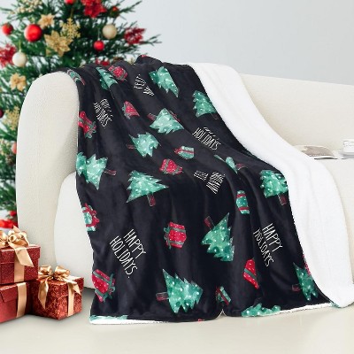 Comfort Ultra-Plush Flannel Blanket Christmas Plaid Christmas Tree.