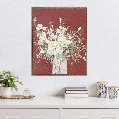 23"x28" Warm Flowers in Glass Vase by Patricia Pinto Framed Canvas Wall Art Print Bronze - Amanti Art: Hand-Stretched, Polystyrene Float Frame