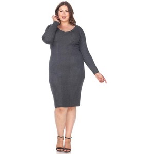 Women's Plus Size Long Sleeve Destiny Sweater Dress - White Mark - 1 of 3