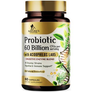 Probiotics 60 Billion CFU - Immune Support & Digestive Health Support, Non-GMO - 60 Capsules By Nature's Nutrition - 1 of 4