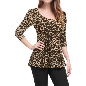 INSPIRE CHIC Women's Long Sleeves Padded Shoulder Scoop Neck Printed Peplum Shirt - 1 of 4