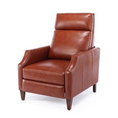 Mid-Century Caramel Leather Push-Back Recliner