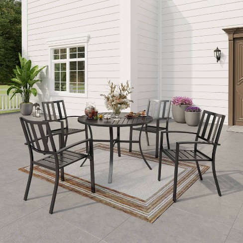 5pc Outdoor Dining Set With Stackable, Outdoor Patio Dining Set With Stackable Chairs