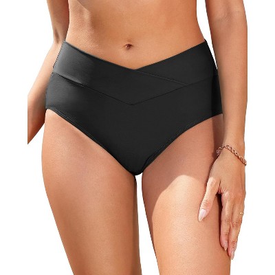 FIONECA Women V Cut Full Coverage Bikini Bottom - High Waist Swim Bathing Suit Bottoms Cross V Front Swimsuit