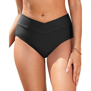 FIONECA Women V Cut Full Coverage Bikini Bottom - High Waist Swim Bathing Suit Bottoms Cross V Front Swimsuit - 1 of 4