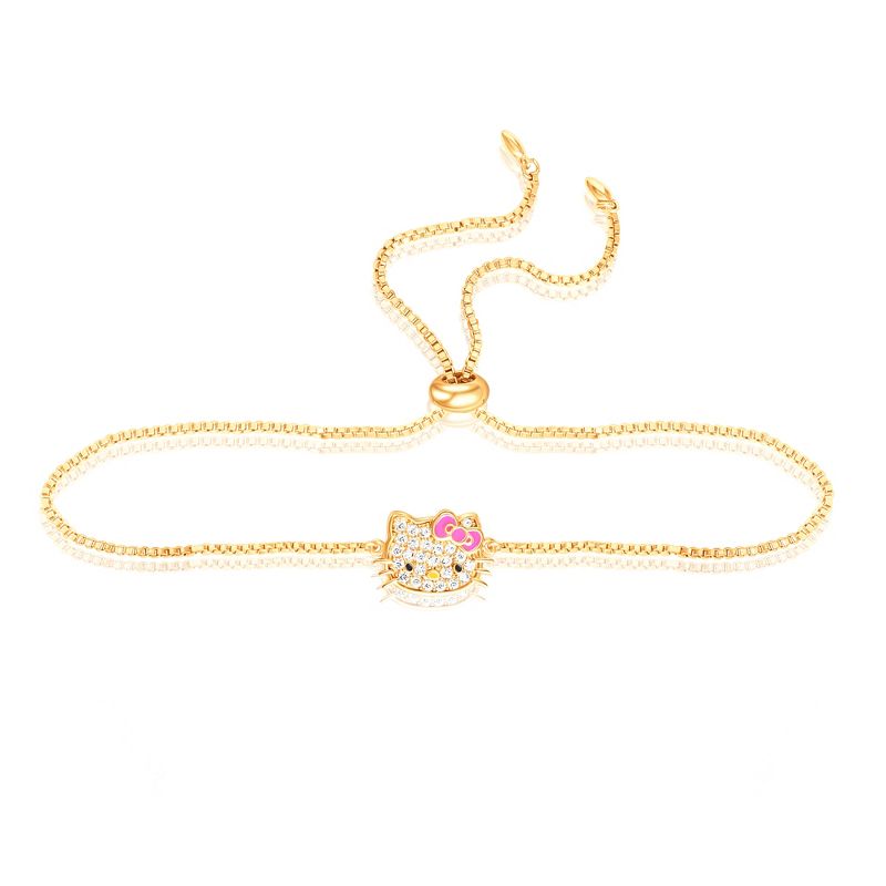 Sanrio Hello Kitty Officially Licensed Authentic Silver or Gold Plated Pave Hello Kitty Face Lariat Bracelet, 4 of 7