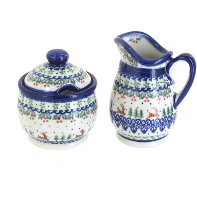 Blue Rose Polish Pottery Reindeer Delight Cream & Sugar Set